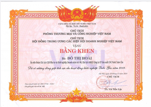 BẰNG KHEN CHC PAINT TOÀN CẦU 2019